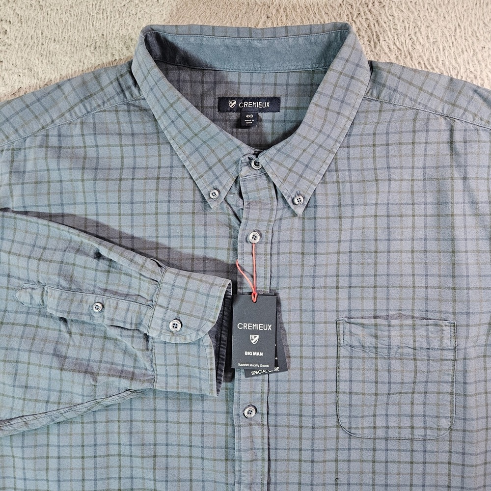 NEW Cremieux Shirt Men 4XB Button Up Long Sleeve Blue Plaid‎